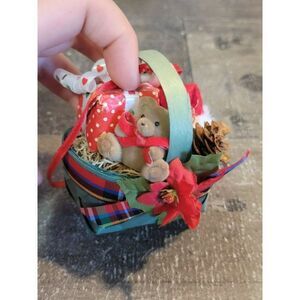 Xmas basket gift teddy bear ornament Pinecone Decor figure